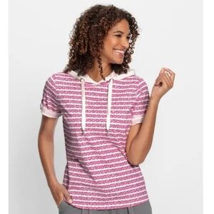 🦋Striped Pink and White Hoodie Sweatshirt Size Large